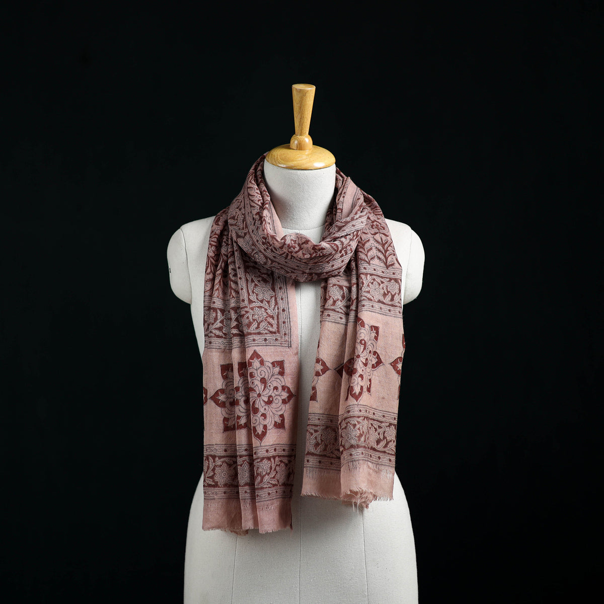 Pure Merino Wool Stole in Pedana Kalamkari Block Prints 57