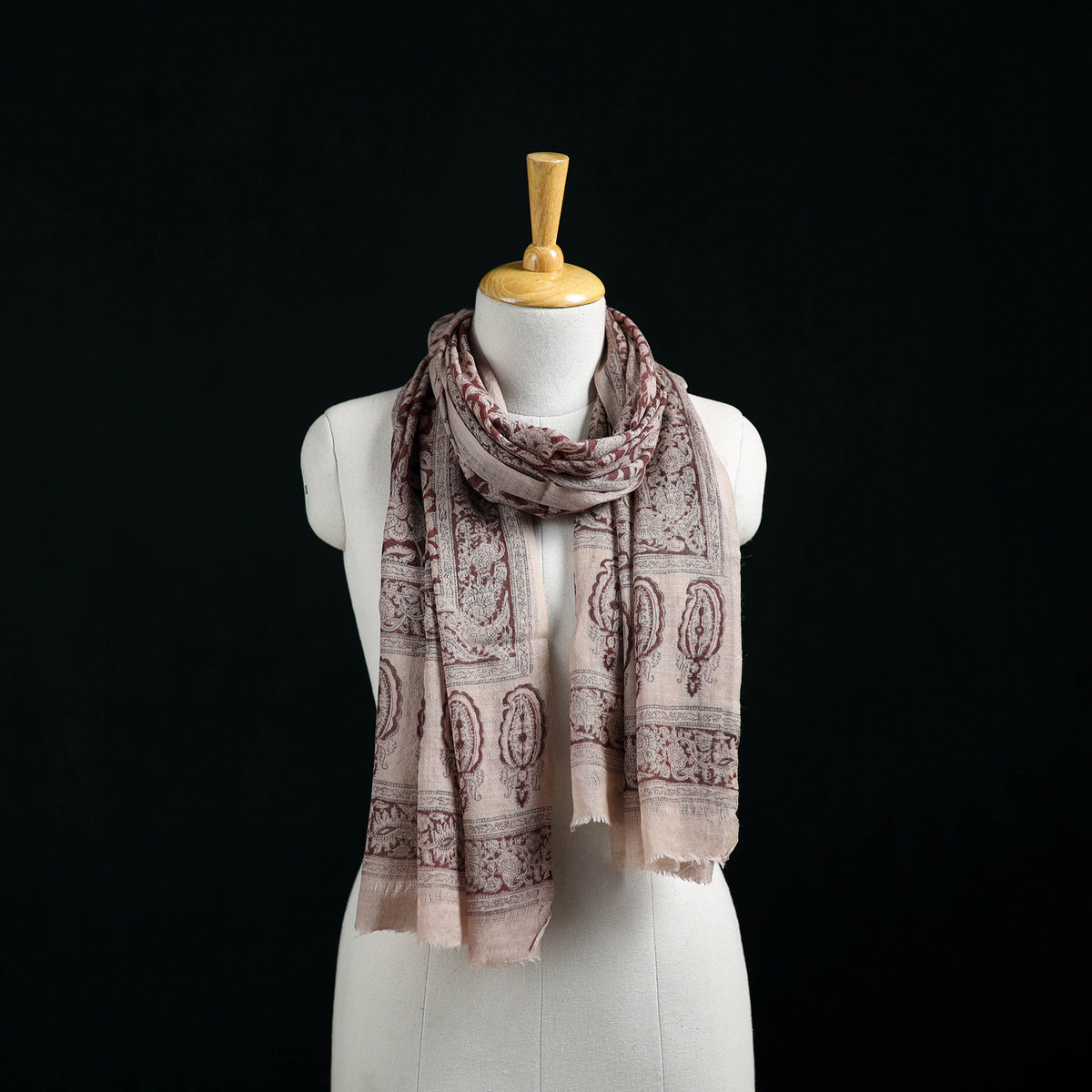 Pure Merino Wool Stole in Pedana Kalamkari Block Prints 58