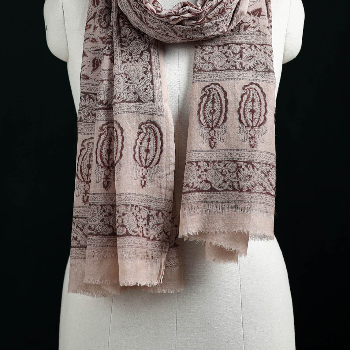 Pure Merino Wool Stole in Pedana Kalamkari Block Prints 59