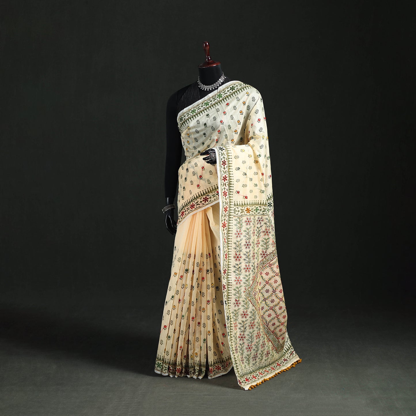 Hand Embroidered Chapa Work Silk Cotton Saree 13