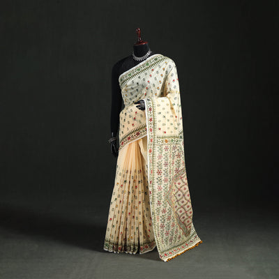 Hand Embroidered Chapa Work Silk Cotton Saree 13
