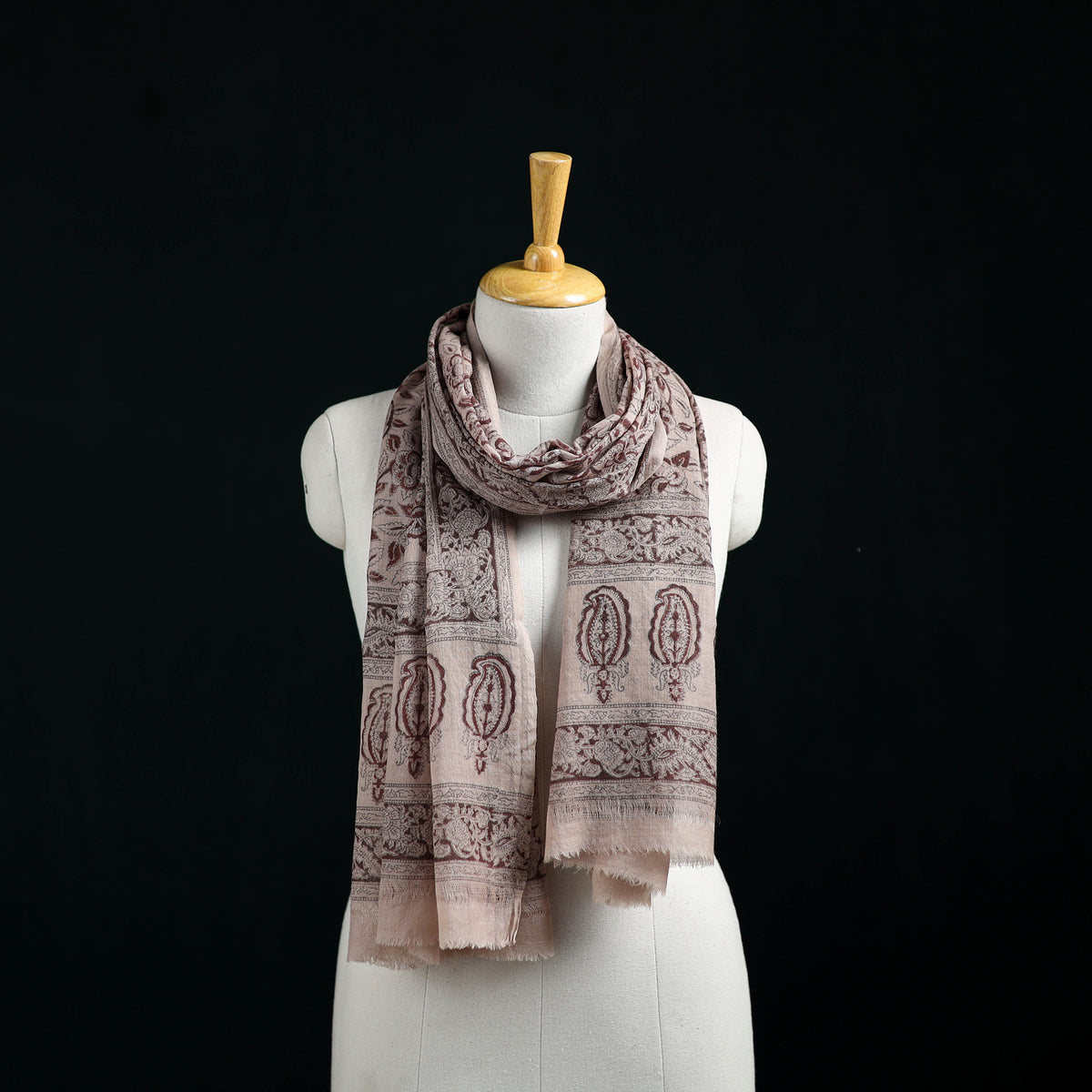 Pure Merino Wool Stole in Pedana Kalamkari Block Prints 59
