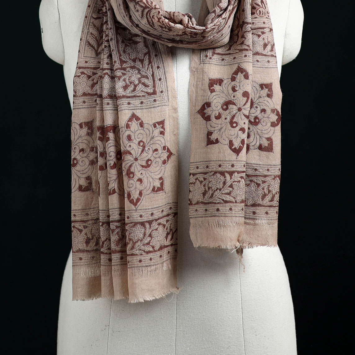 Pure Merino Wool Stole in Pedana Kalamkari Block Prints 60