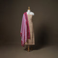 Sanganeri Block Print Cotton Unstitched Dress Material: Kurta, Bottom & Dupatta with Jewellery 41