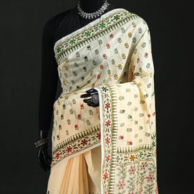 Hand Embroidered Chapa Work Silk Cotton Saree 13