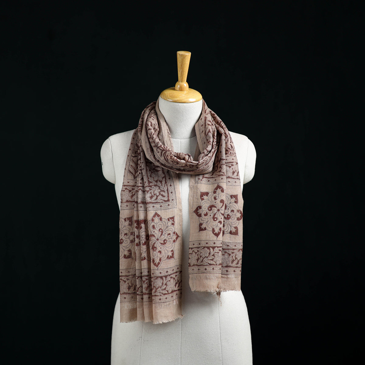 Pure Merino Wool Stole in Pedana Kalamkari Block Prints 60