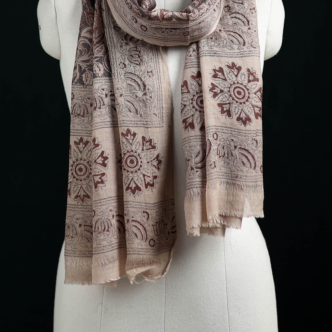 Pure Merino Wool Stole in Pedana Kalamkari Block Prints 61