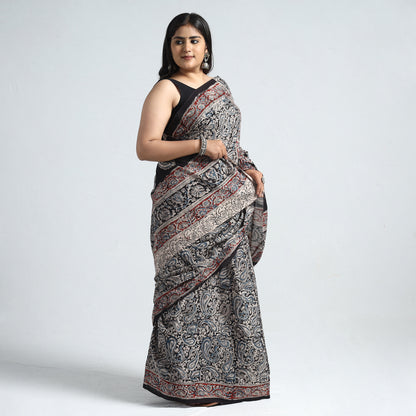 Multicolor - Pedana Kalamkari Block Printed Cotton Saree with Blouse Piece 31