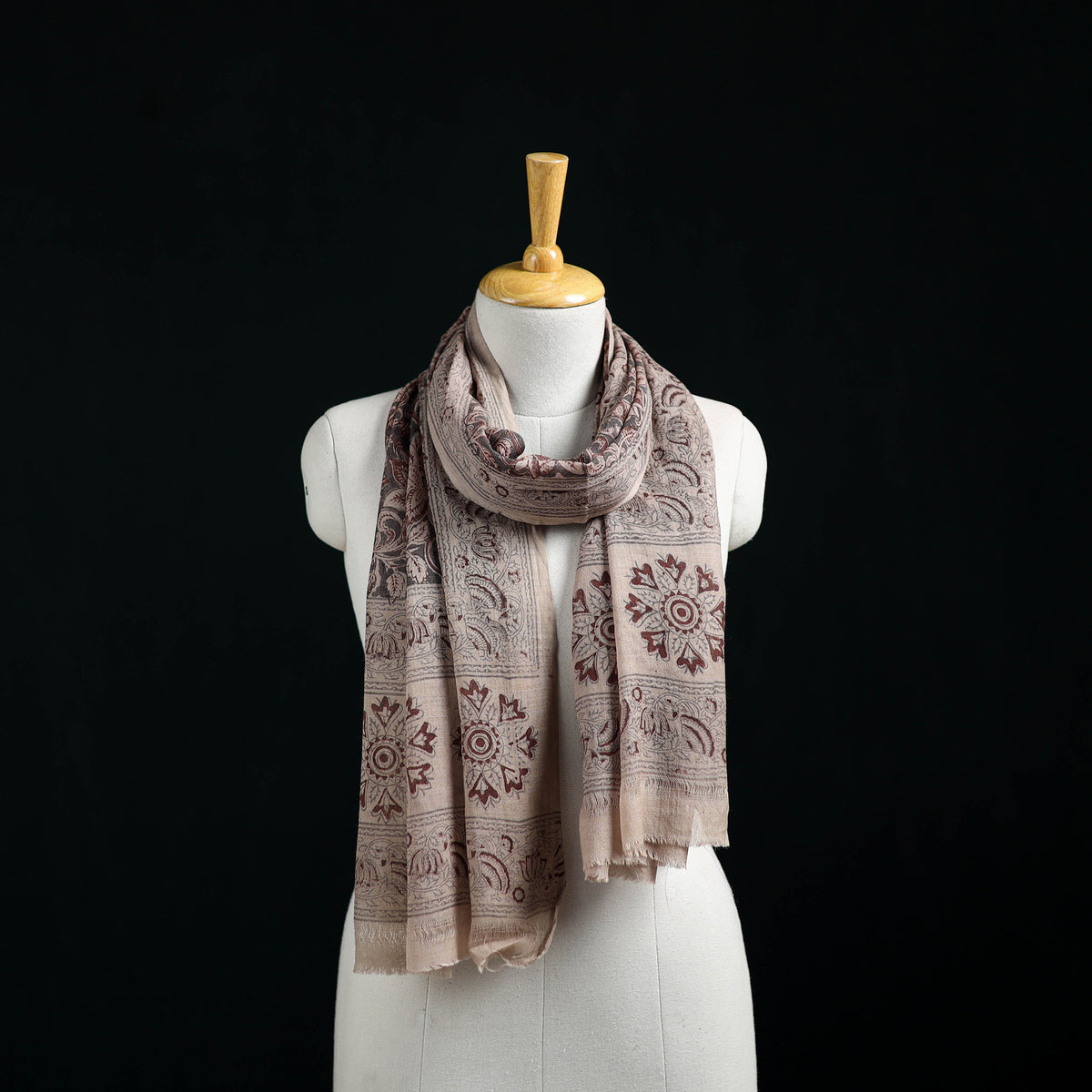 Pure Merino Wool Stole in Pedana Kalamkari Block Prints 61