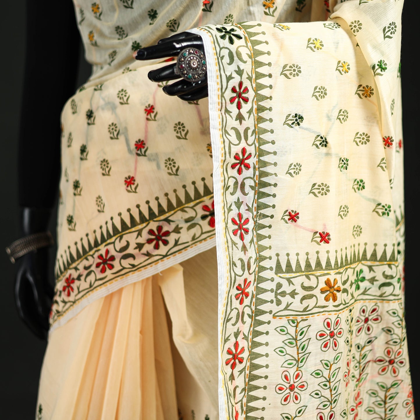 Hand Embroidered Chapa Work Silk Cotton Saree 13