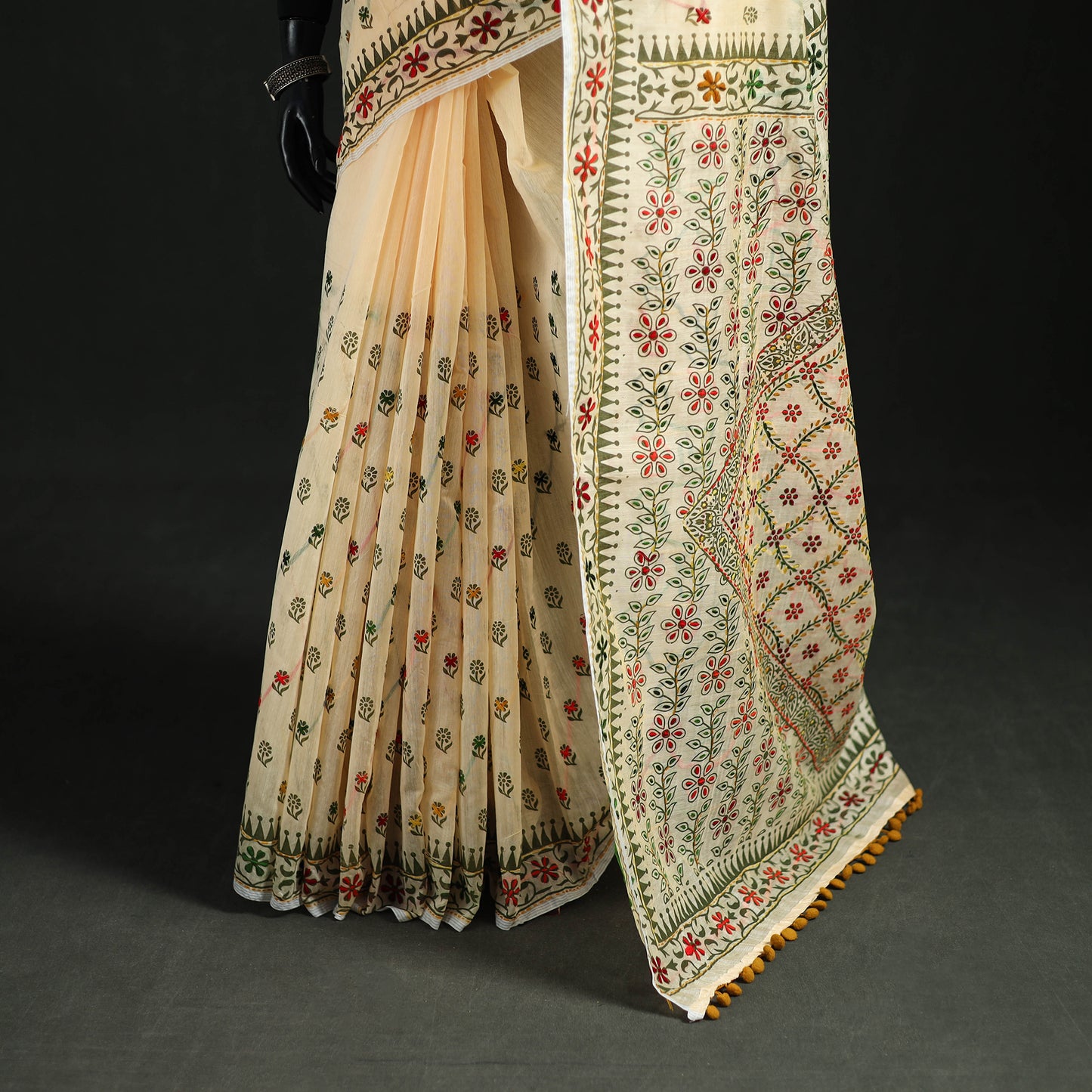 Hand Embroidered Chapa Work Silk Cotton Saree 13