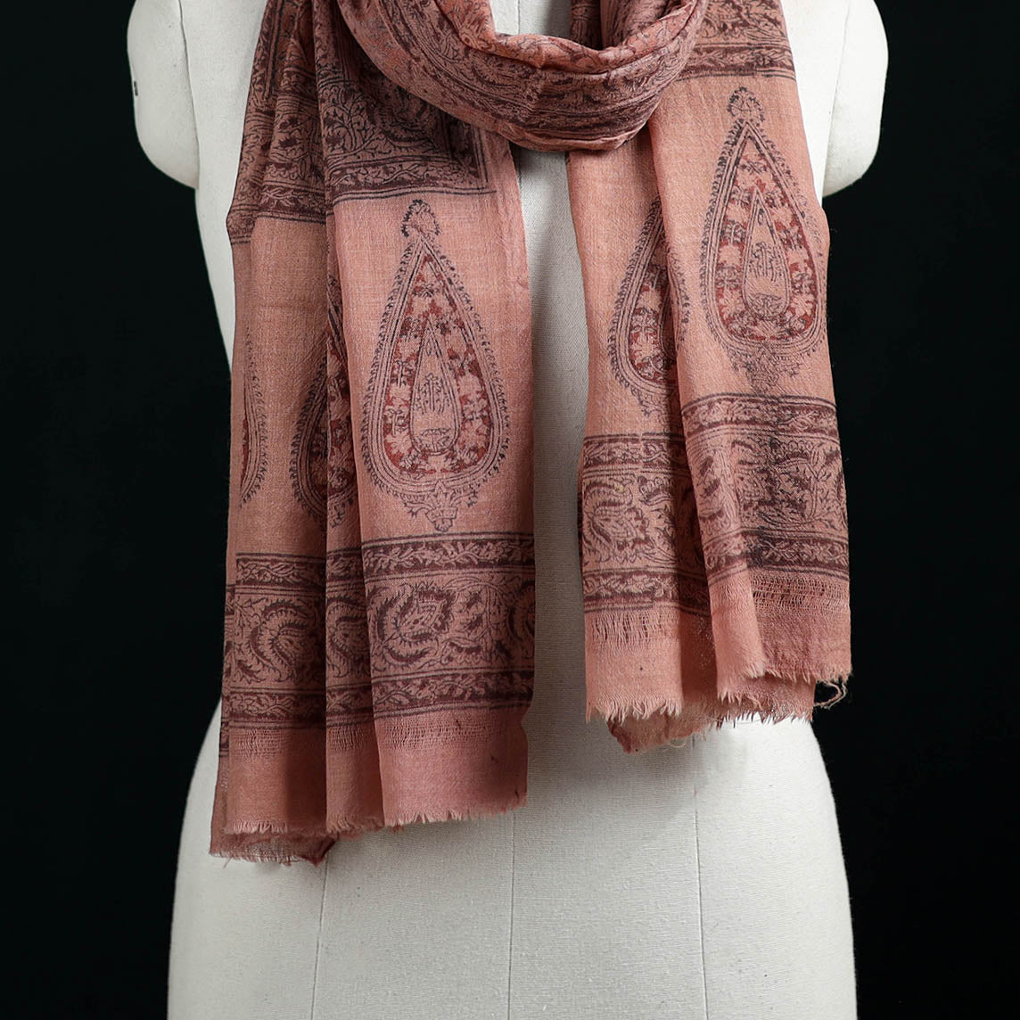 Pure Merino Wool Stole in Pedana Kalamkari Block Prints 63