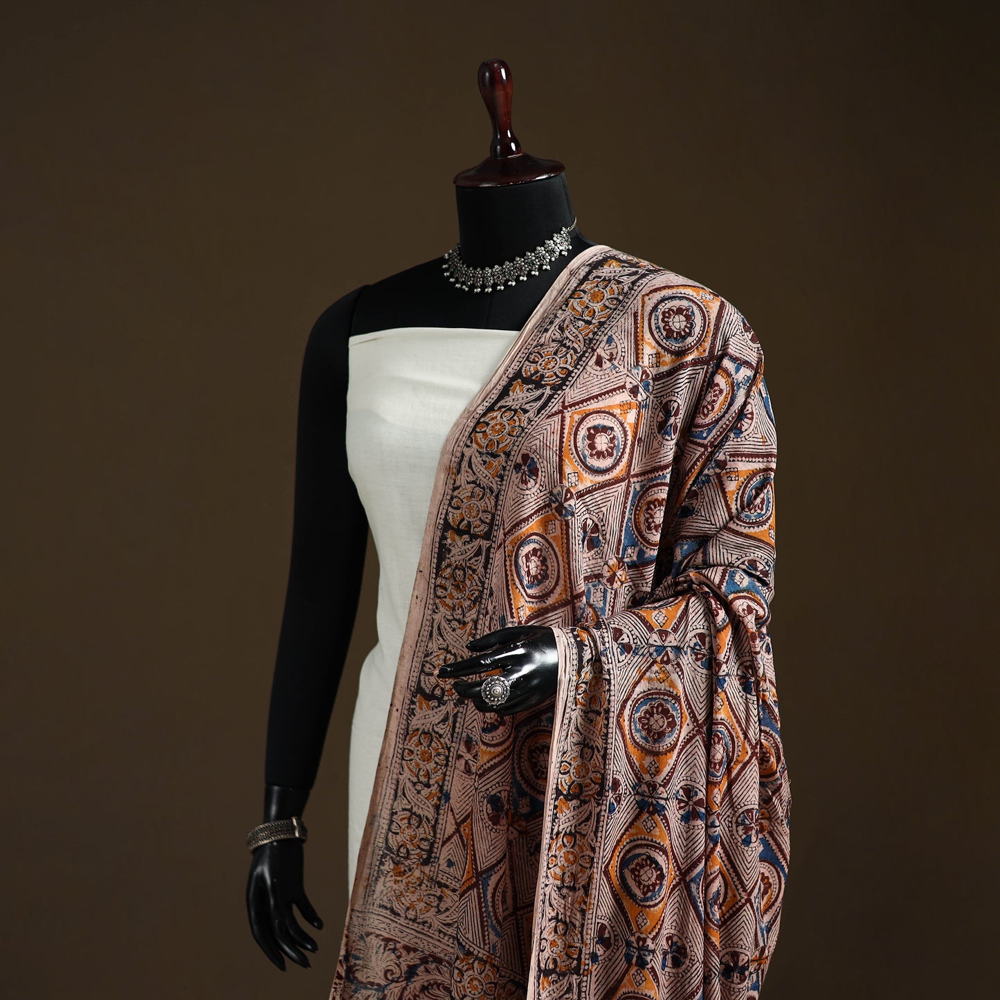 Kalamkari Hand Block Print Natural Dyed Cotton Dupatta 13