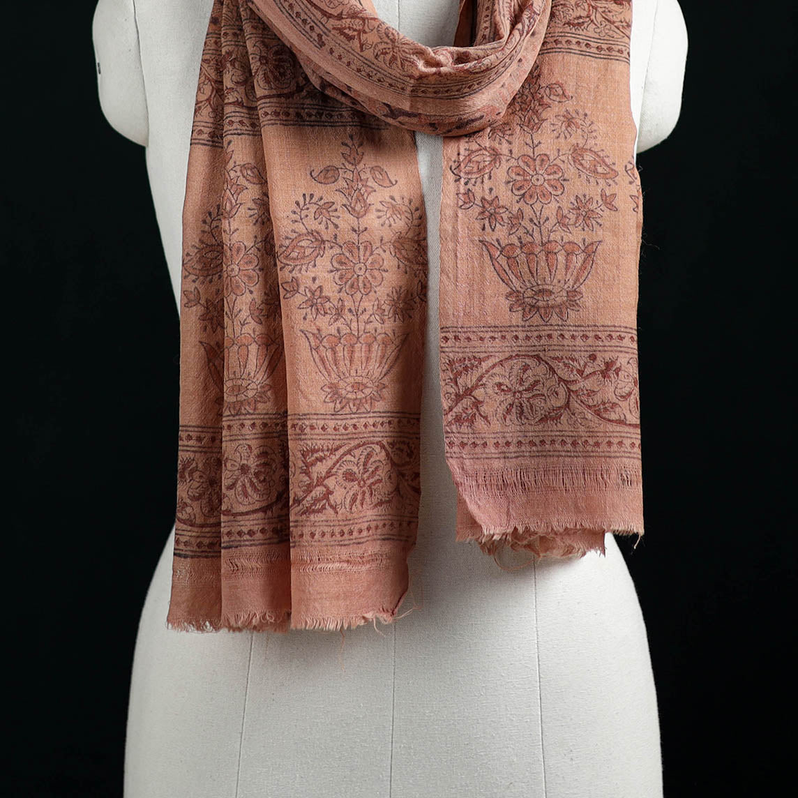 Pure Merino Wool Stole in Pedana Kalamkari Block Prints 65