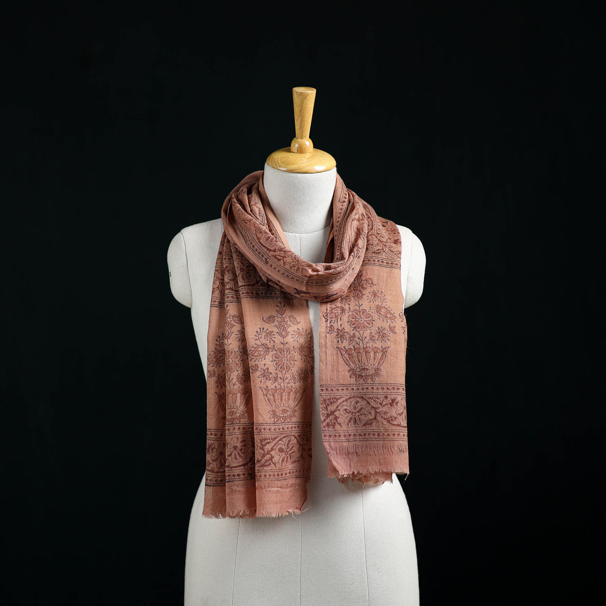 Pure Merino Wool Stole in Pedana Kalamkari Block Prints 65