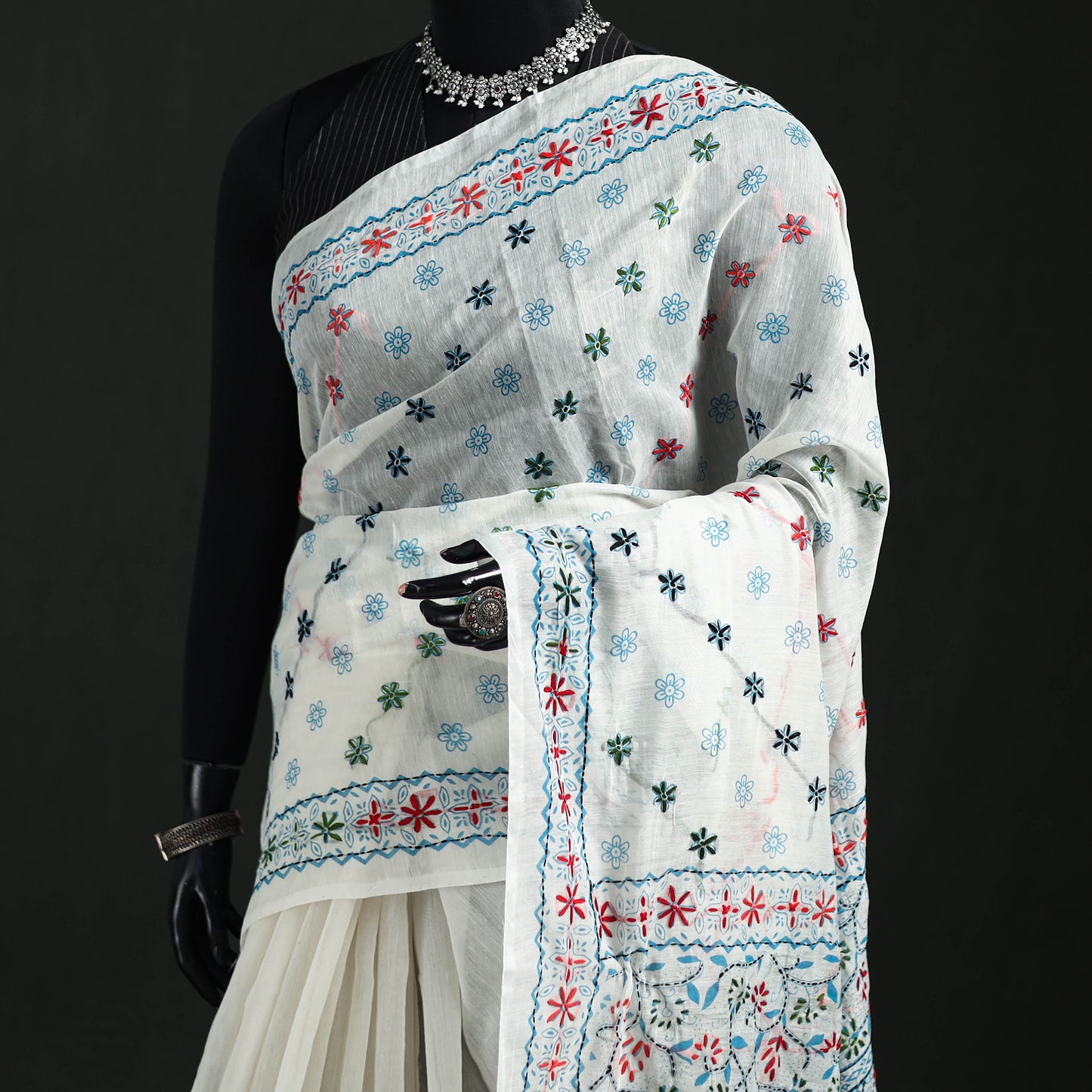 Hand Embroidered Chapa Work Silk Cotton Saree 14