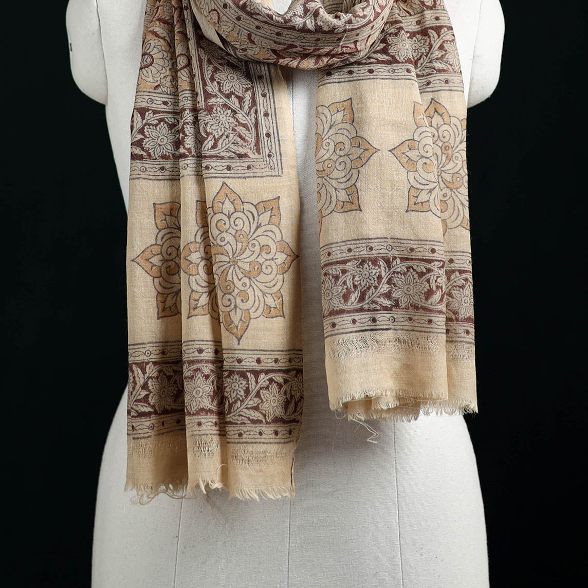 Pure Merino Wool Stole in Pedana Kalamkari Block Prints 67