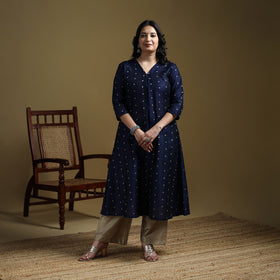 Blue - Plain Spun Dupion Viscose Silk Buti A-Line Kurta for women 12