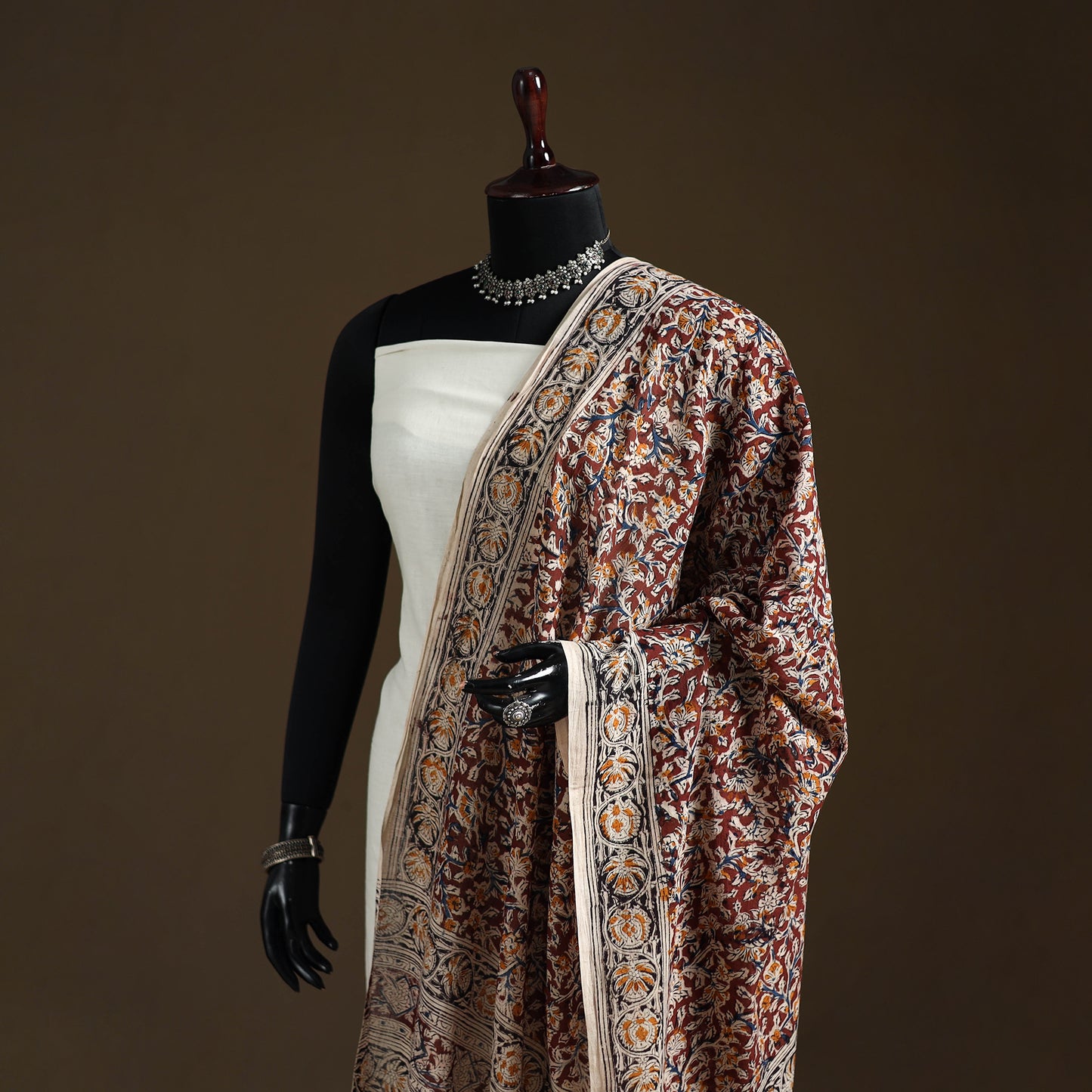 Kalamkari Hand Block Print Natural Dyed Cotton Dupatta 14