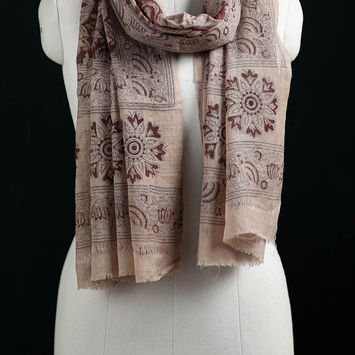Pure Merino Wool Stole in Pedana Kalamkari Block Prints 68