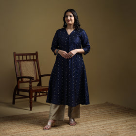 Blue - Plain Spun Dupion Viscose Silk Buti A-Line Kurta for women 12