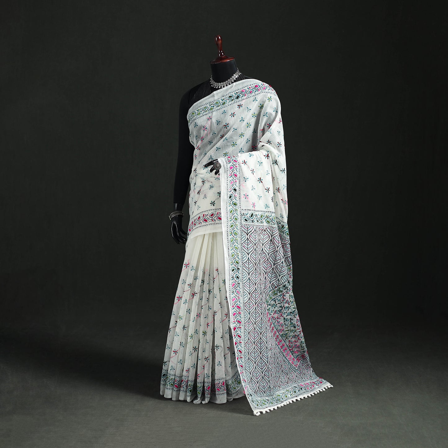 Hand Embroidered Chapa Work Silk Cotton Saree 15