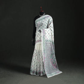 Hand Embroidered Chapa Work Silk Cotton Saree 15