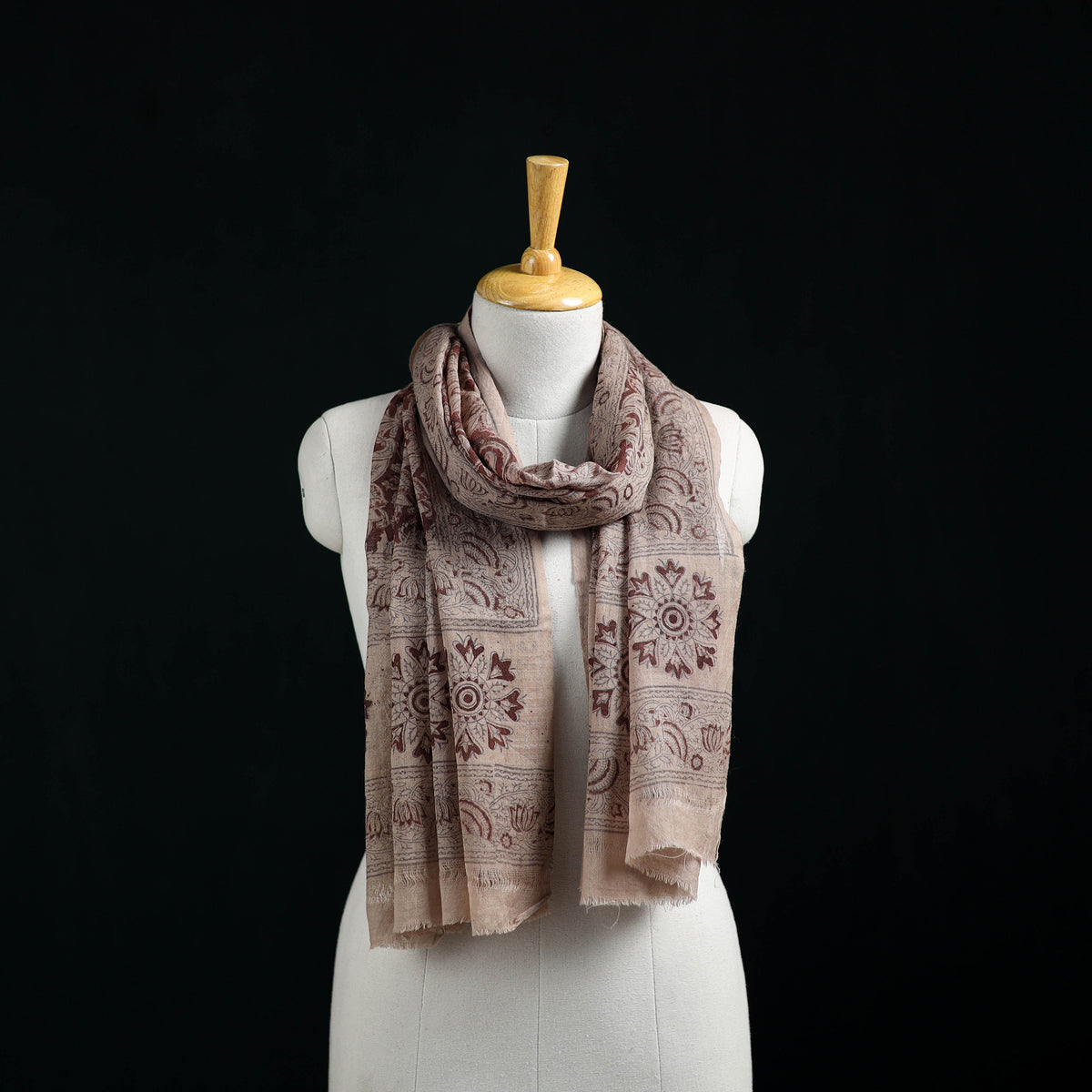 Pure Merino Wool Stole in Pedana Kalamkari Block Prints 68