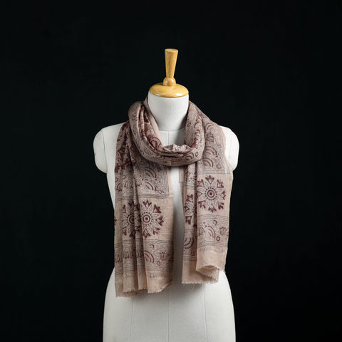 Pure Merino Wool Stole in Pedana Kalamkari Block Prints 68