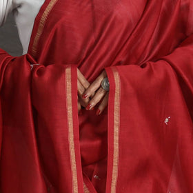  Red Handloom Chanderi Silk Kashida Embroidery Dupatta 
