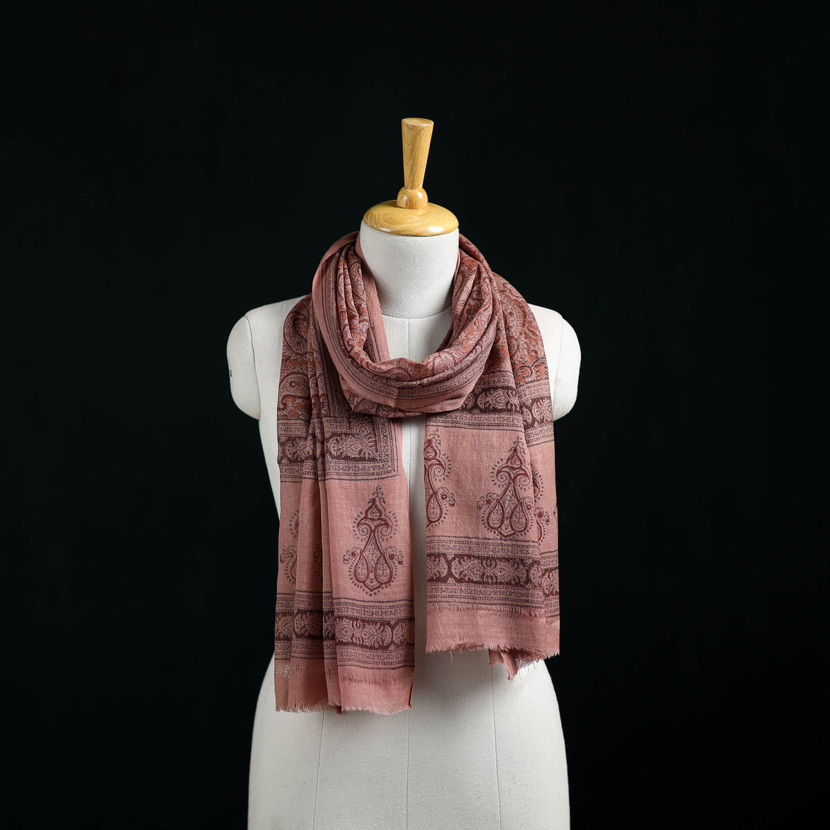 Pure Merino Wool Stole in Pedana Kalamkari Block Prints 69
