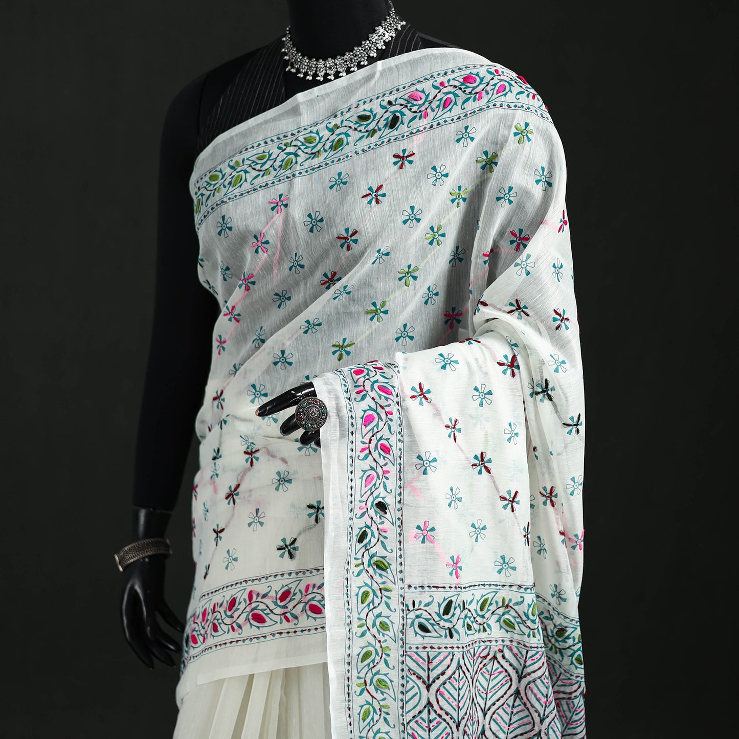 Hand Embroidered Chapa Work Silk Cotton Saree 15