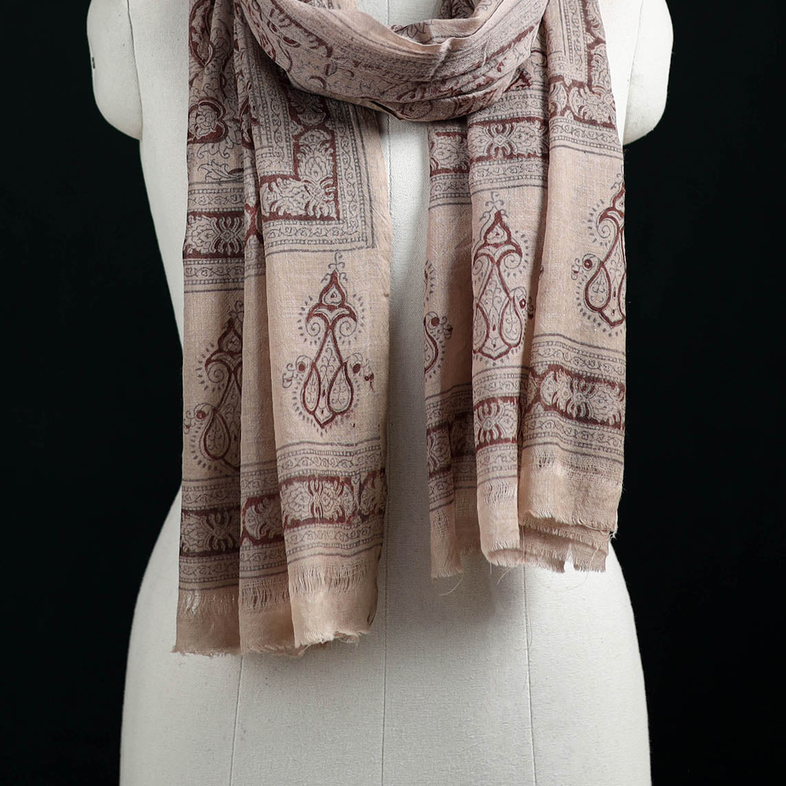 Pure Merino Wool Stole in Pedana Kalamkari Block Prints 70