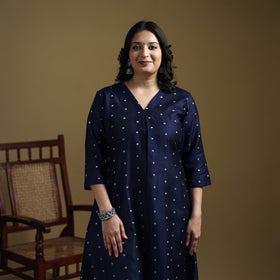 Blue - Plain Spun Dupion Viscose Silk Buti A-Line Kurta for women 12
