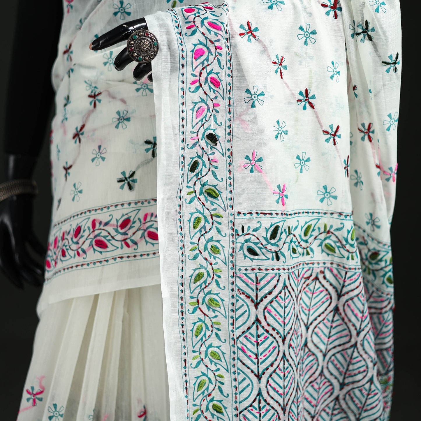 Hand Embroidered Chapa Work Silk Cotton Saree 15