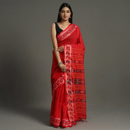 Red - Begampuri Handloom Cotton Saree with Ikat Border 10