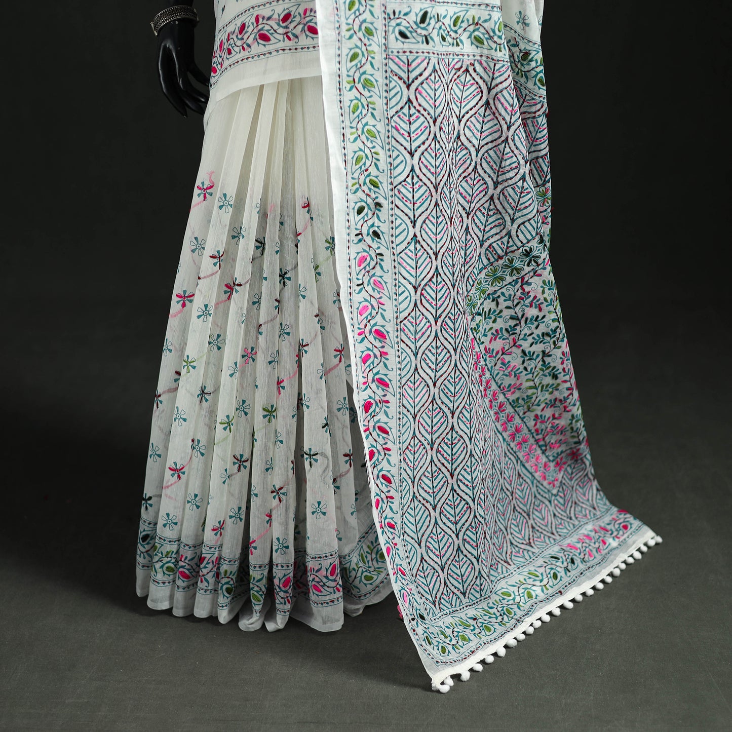 Hand Embroidered Chapa Work Silk Cotton Saree 15