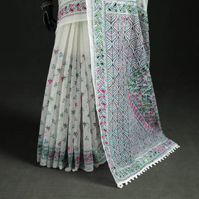 Hand Embroidered Chapa Work Silk Cotton Saree 15