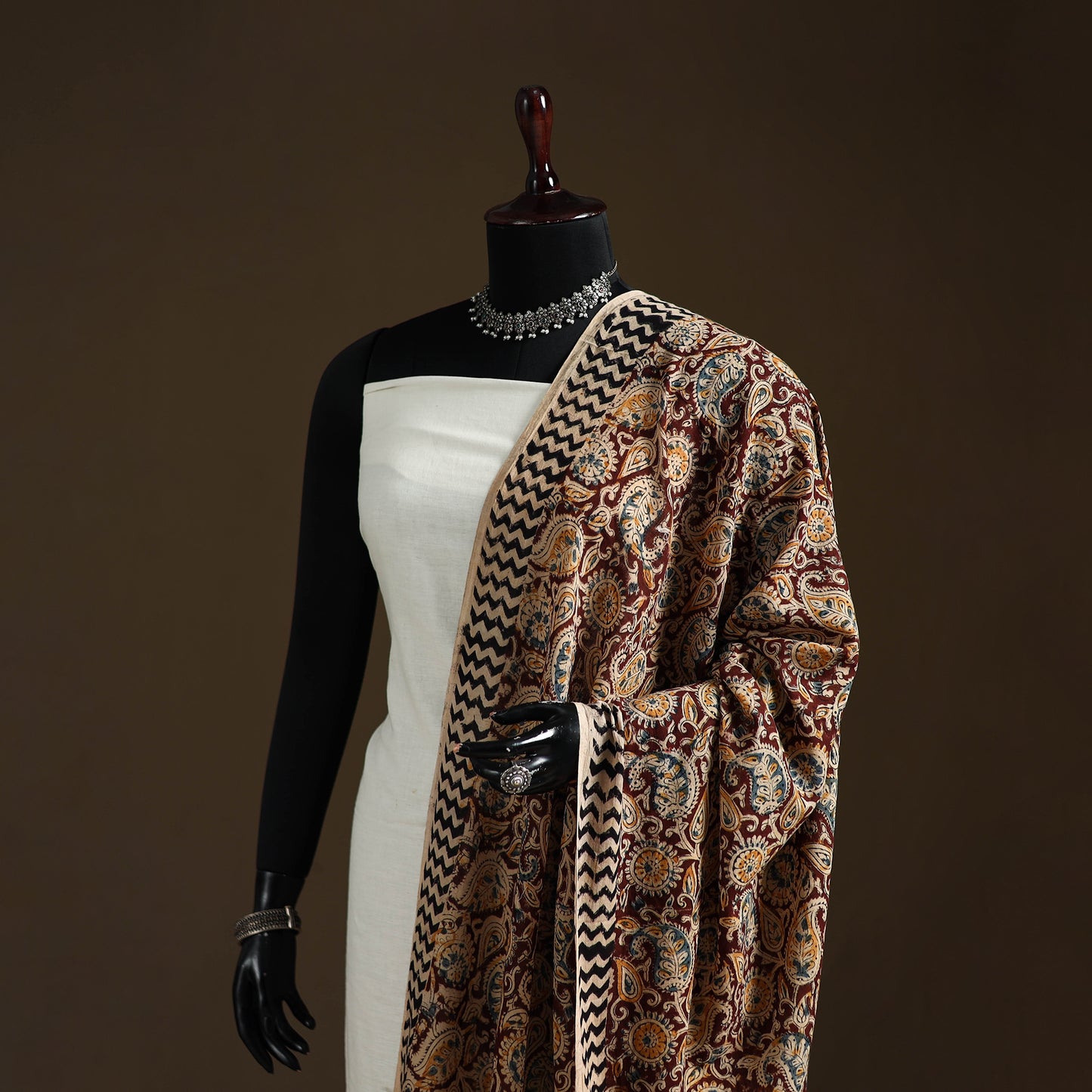 Kalamkari Hand Block Print Natural Dyed Cotton Dupatta 15