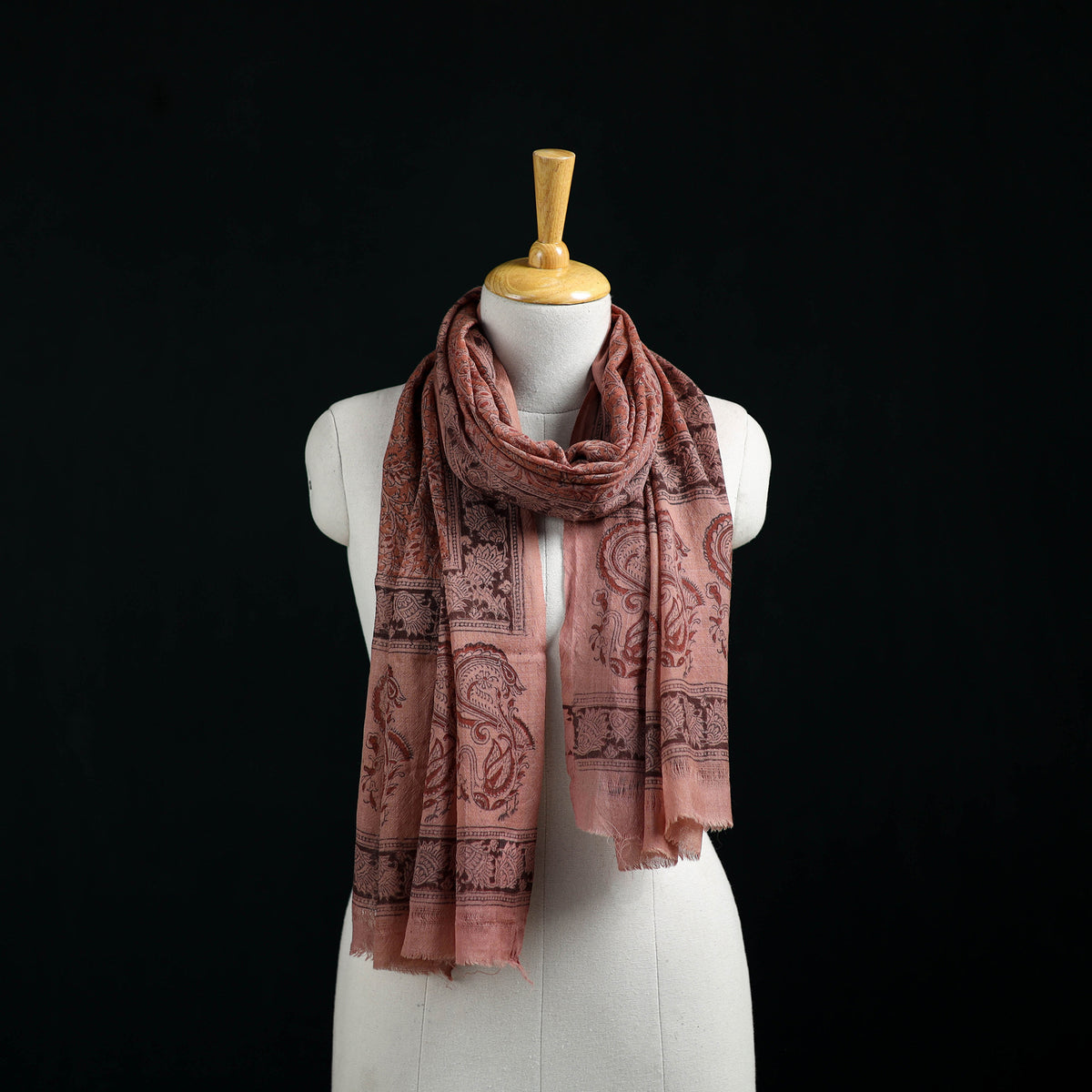 Pure Merino Wool Stole in Pedana Kalamkari Block Prints 72