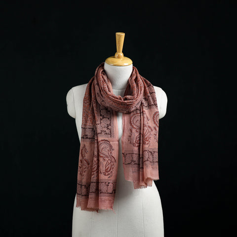 Pure Merino Wool Stole in Pedana Kalamkari Block Prints 72