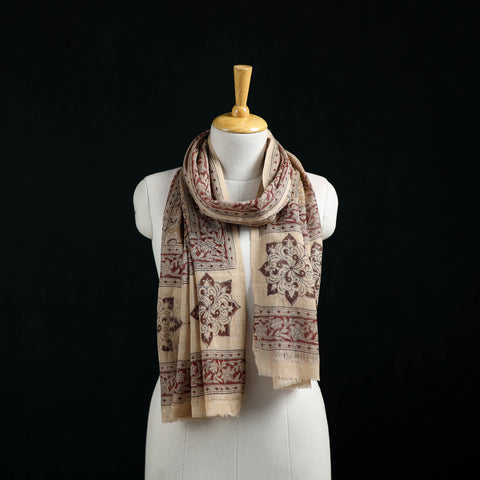 Pure Merino Wool Stole in Pedana Kalamkari Block Prints 73