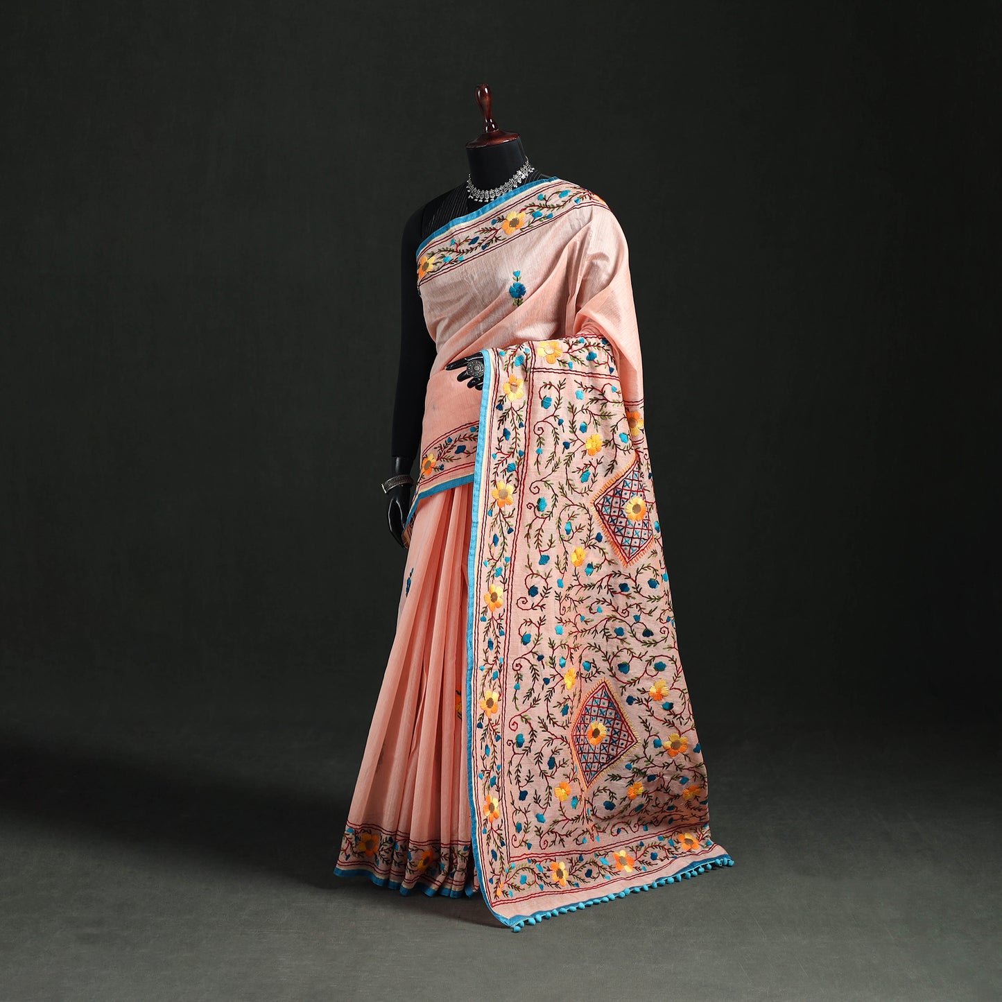 Hand Embroidered Chapa Work Silk Cotton Saree 16