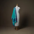 Sanganeri Block Print Cotton Unstitched Dress Material: Kurta, Bottom & Dupatta with Jewellery 44