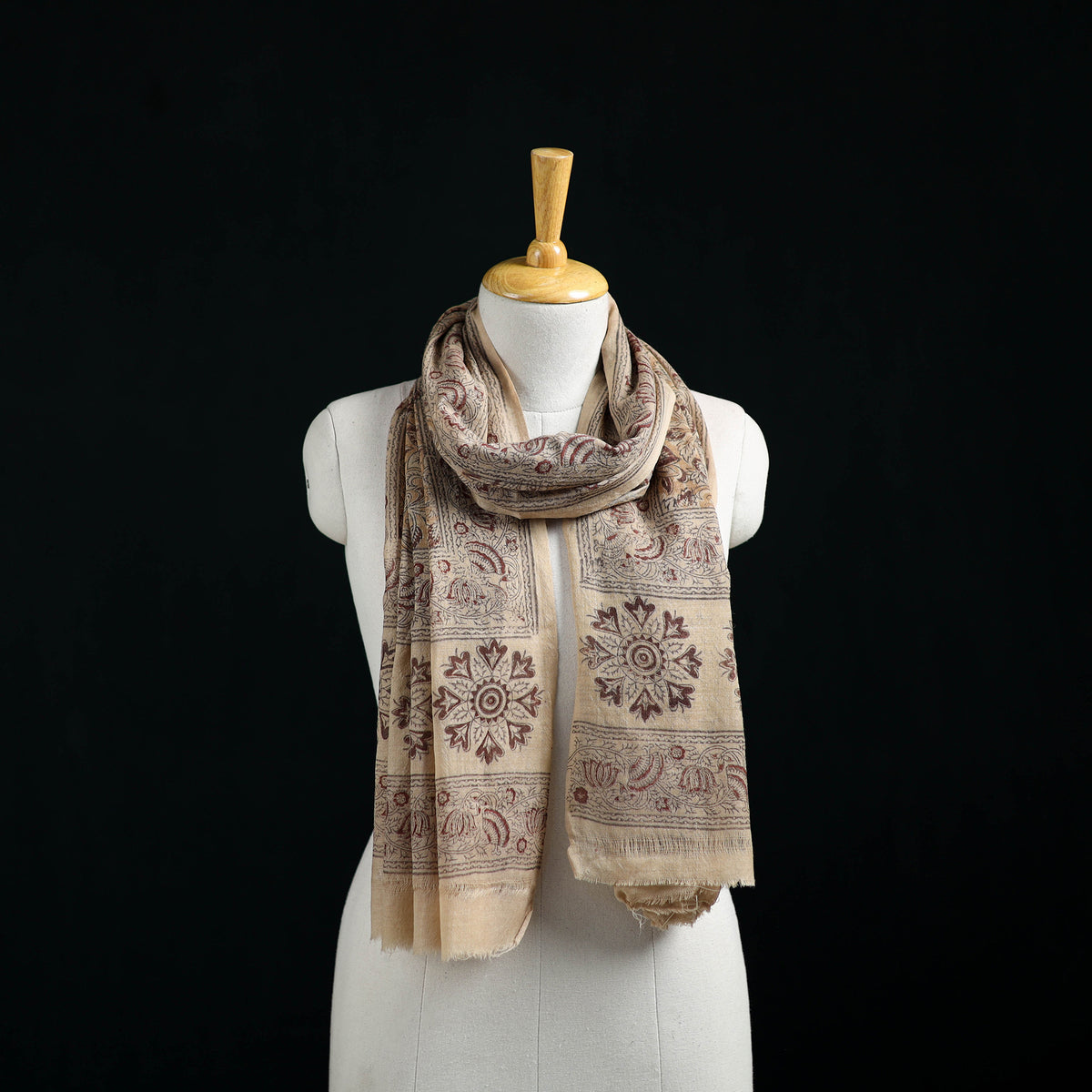 Pure Merino Wool Stole in Pedana Kalamkari Block Prints 74