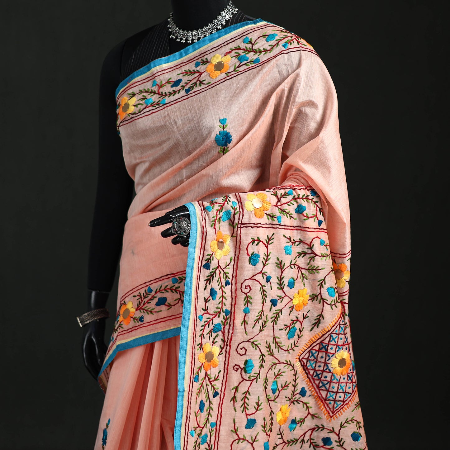Hand Embroidered Chapa Work Silk Cotton Saree 16