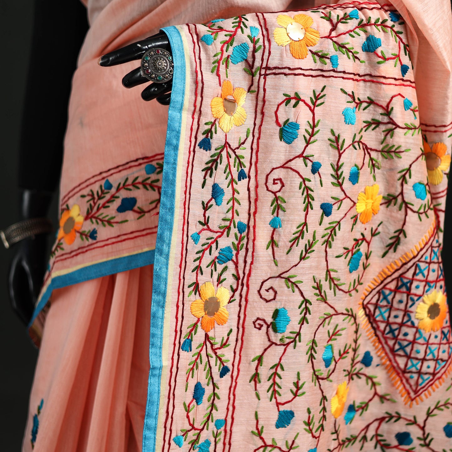 Hand Embroidered Chapa Work Silk Cotton Saree 16
