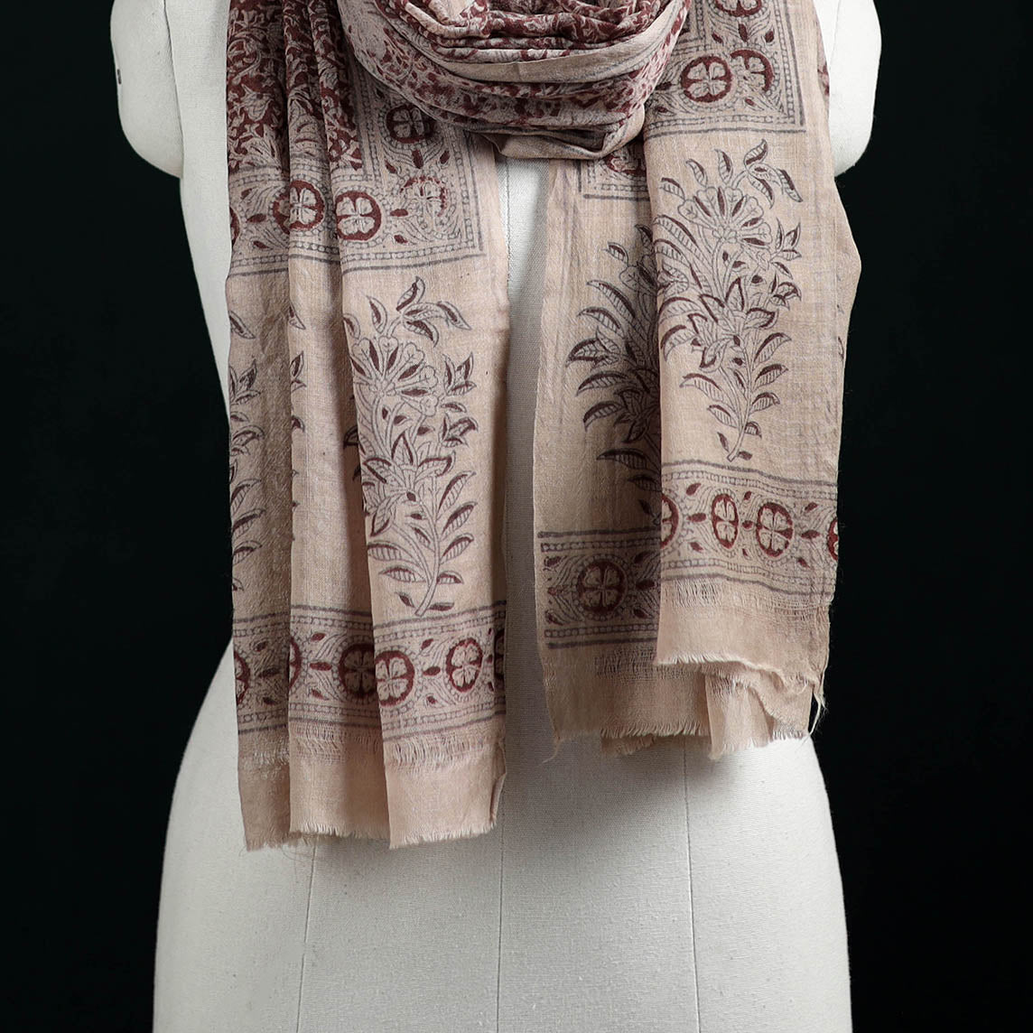 Pure Merino Wool Stole in Pedana Kalamkari Block Prints 76