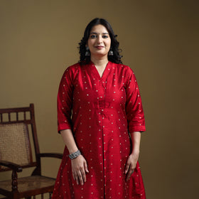 Red - Plain Spun Dupion Viscose Silk Buti A-Line Kurta for women 01