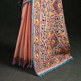Hand Embroidered Chapa Work Silk Cotton Saree 16